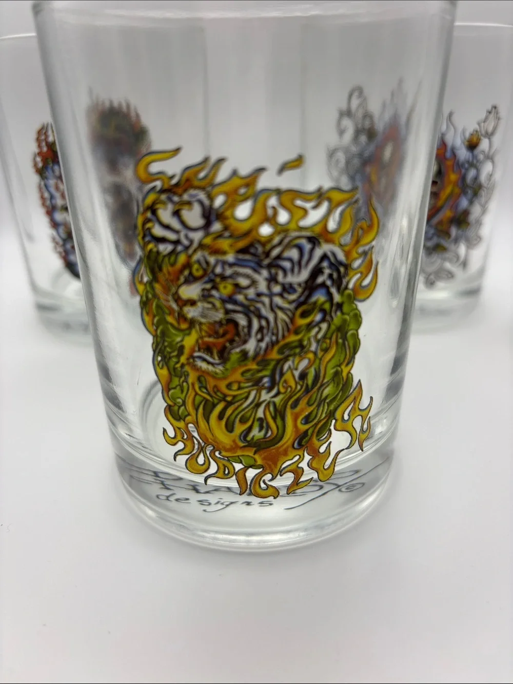 Ed Hardy Multicolor Tattoo-Style Glass Tumbler Set